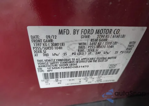 2013 Ford Explorer Xlt z USA, uszkodzony, nr VIN 1FM5K7D88DGB31470